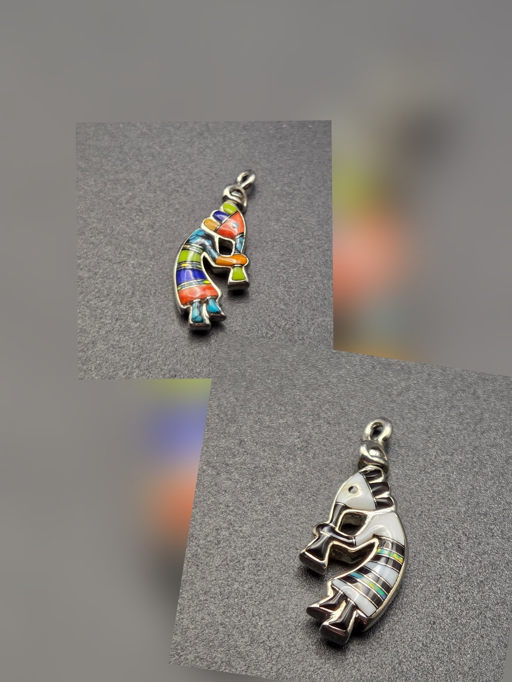 Multicolor Inlay Kokopelli Reversible Pendant - Women Jewelry
